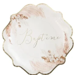8 Assiettes Carton Bapt Me Pampas Fleurs De Coton