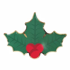 8 Assiettes Carton Feuille De Houx 23Cm