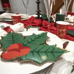 8 Assiettes Carton Feuille De Houx 23Cm