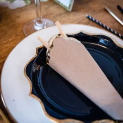 8 Assiettes En Carton Bleu Marine Liser Or