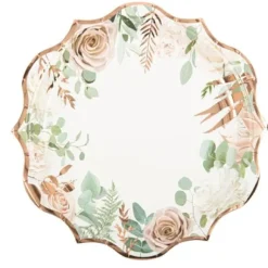 8 Assiettes En Carton Peony Vegetal Rose Gold