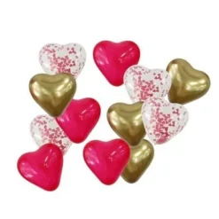 12 Ballons Coeurs Rouges Blanc Et Or Avec Confettis Coeurs Rouges