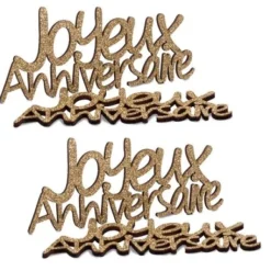 4 Deco En Bois Joyeux Anniversaire Paillettes Or