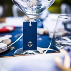 10 Etiquettes Ancre Marine Et Or Avec Ruban