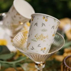 8 Gobelets En Carton Theme Mimosa Citrons