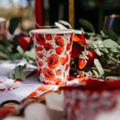 8 Gobelets En Carton Theme Poppy Coquelicot