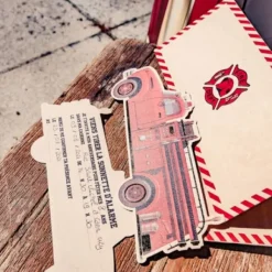 8 Invitations Pompier Kraft Rouge