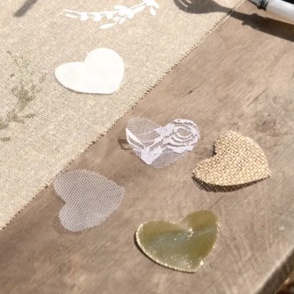 25 P Tales En Forme De Coeur Mariage Naturel Jute & Tulle & Coton