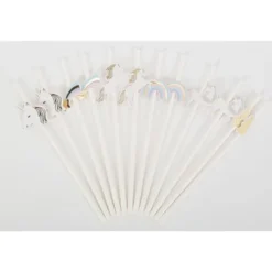 12 Pailles Theme Licorne Pastel