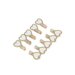10 Pinces Coeur Blanc Paillet Or