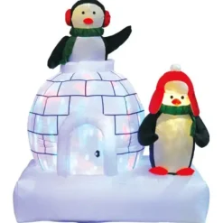 2 Pingouins Avec Igoo Gonflable Lumineux 120Cm