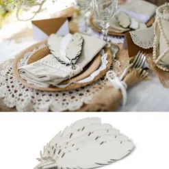 5 Plumes En Bois Blanches Pour D Co De Table Mariage