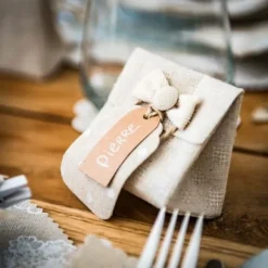 4 Pochons A Rabat Lin Et Noeud Ivoire