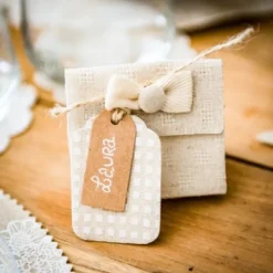 4 Pochons A Rabat Lin Et Noeud Ivoire