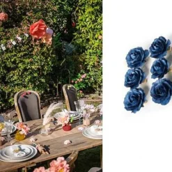 6 Roses Bleu Marine Sur Pince