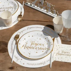 6 Sets De Table Joyeux Anniversaire Or