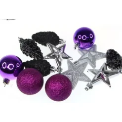 Accroche Suspension De Noel Violet Noir Et Argent X 12 Pi Ces