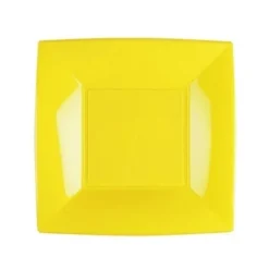 Assiette Carr E Plastique Jaune R Utilisable 18Cm X 12 Pi Ces