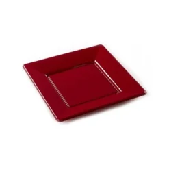 Assiette En Plastique Carr E Bordeaux R Utilisable 18Cm X 12 Pi Ces