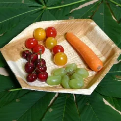 Assiette Hexagonale En Feuille De Palmier 23Cm X 10 Pi Ces