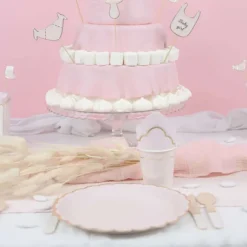 Assiettes Festonn Es 23 Cm Rose Pastel Et Or X 8 Pi Ces