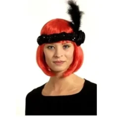 Bandeau En Paillette Noir Avec Plume Noir