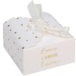 Boite Dragees Blanche Avec Petits Coeurs X 10