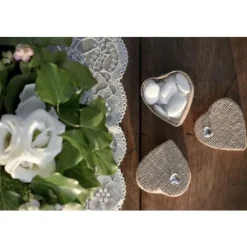 Boite Dragees Coeur En Jute Naturelle X 4 Pi Ces