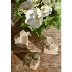 Boite Dragees Coeur En Jute Naturelle X 4 Pi Ces