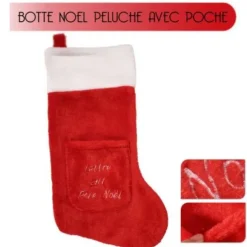 Botte De Noel En Tissu Peluche Avec Sa Poche Brod E
