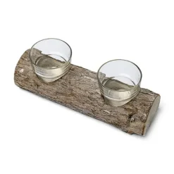 Bougeoir Double Rondin De Bois Avec 2 Photophores
