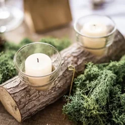 Bougeoir Double Rondin De Bois Avec 2 Photophores