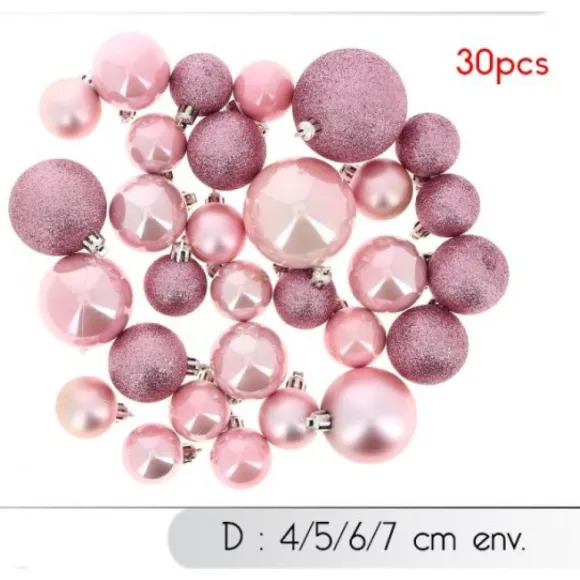 Boule De Noel Assorties Rose X 30 Pi Ces