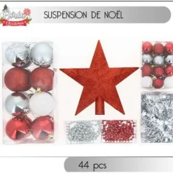 Boule De Noel Assorties Rouge Et Argent X 44 Pi Ces