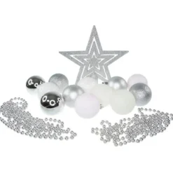 Boule De Noel Avec Cimier Blanc Et Argent X 14 Pi Ces