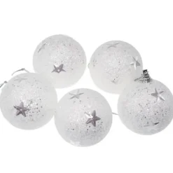 Boule De Noel Blanche 5Cm Avec Etoile X 5 Pi Ces