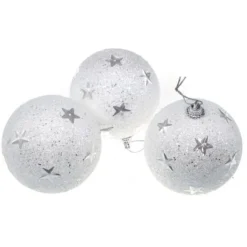 Boule De Noel Blanche 8Cm Avec Etoile X 3 Pi Ces
