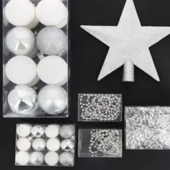 Boule De Noel Blanche Et Argent En Kit X44 Pi Ces