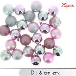 Boule De Noel Rose Et Argent 6Cm X 25 Pi Ces