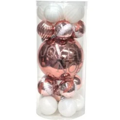 Boule De Noel Rose Gold Et Blanc Joyeux Noel X 21 Pi Ces