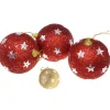 Boule De Noel Rouge Et Or 8Cm Avec Etoile X 3 Pi Ces