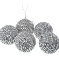 Boule De Noel Strass Argent 6Cm X 5 Pi Ces