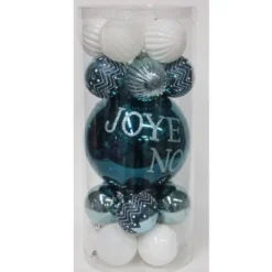 Boule De Noel Turquoise Et Blanc Joyeux Noel X 21 Pi Ces