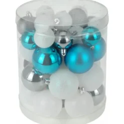 Boules De Noel Bleu/Argent/Blanc X40