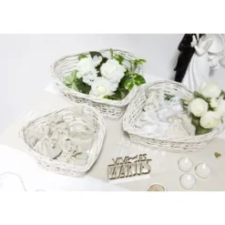 Centre De Table 3 Coeurs En Osier Blanc