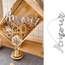 Centre De Table Message Amour Avec Corde Jute