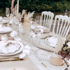 Chemin De Table Bapt Me Mousseline Blanc Liser Vegetal Or