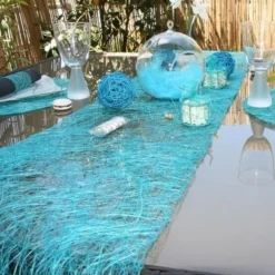 Chemin De Table En Abaca Turquoise 30Cm