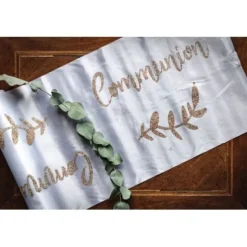 Chemin De Table Satin Communion Paillettes