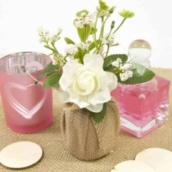 Composition Rose Fleurettes Et Feuillage Dans Pot Jute